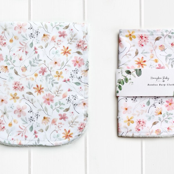 Floral Print Baby Burp Cloths - Bamboo Burpcloth for Baby Shower Gift