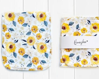 Sunflower Print Baby Burp Cloths - Bamboo Burpcloth for Baby Shower Gift