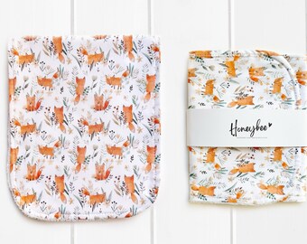 Woodland Fox Print Baby Burp Cloths - Bamboo Burpcloth for Baby Shower Gift