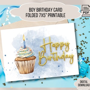 Linda tarjeta de cumpleaños con forma de cupcake, feliz cumpleaños con un diseño lindo para un bebé, tarjetas imprimibles para niños, pastel con vela, regalo de cumpleaños para ella