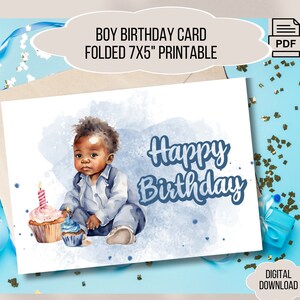 Kids Printable Birthday Card Cute Baby Boy Prints Birthday Gifts Babies Cards Templates Cut Outs Instant Download Babyboy Print Babygift Boy