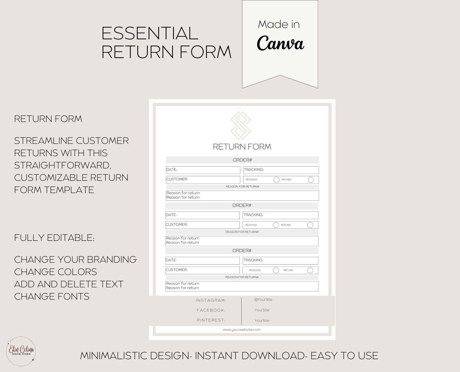 Editable Return Form Template for Small Business Custom Printable ...
