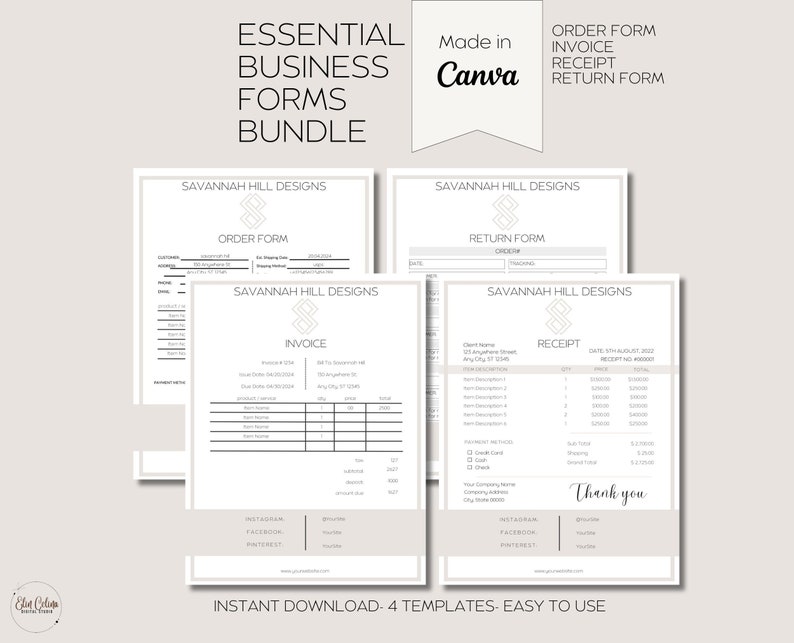 Essential Business Forms Editable Template Bundle Order Form Invoice ...