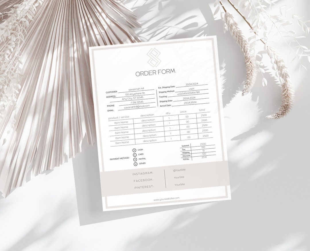 Customizable Printable Order Form Template for Small Business Editable ...