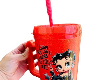 34oz Mother Trucker Mug, Betty Boop Funny Travel Mug with Straw