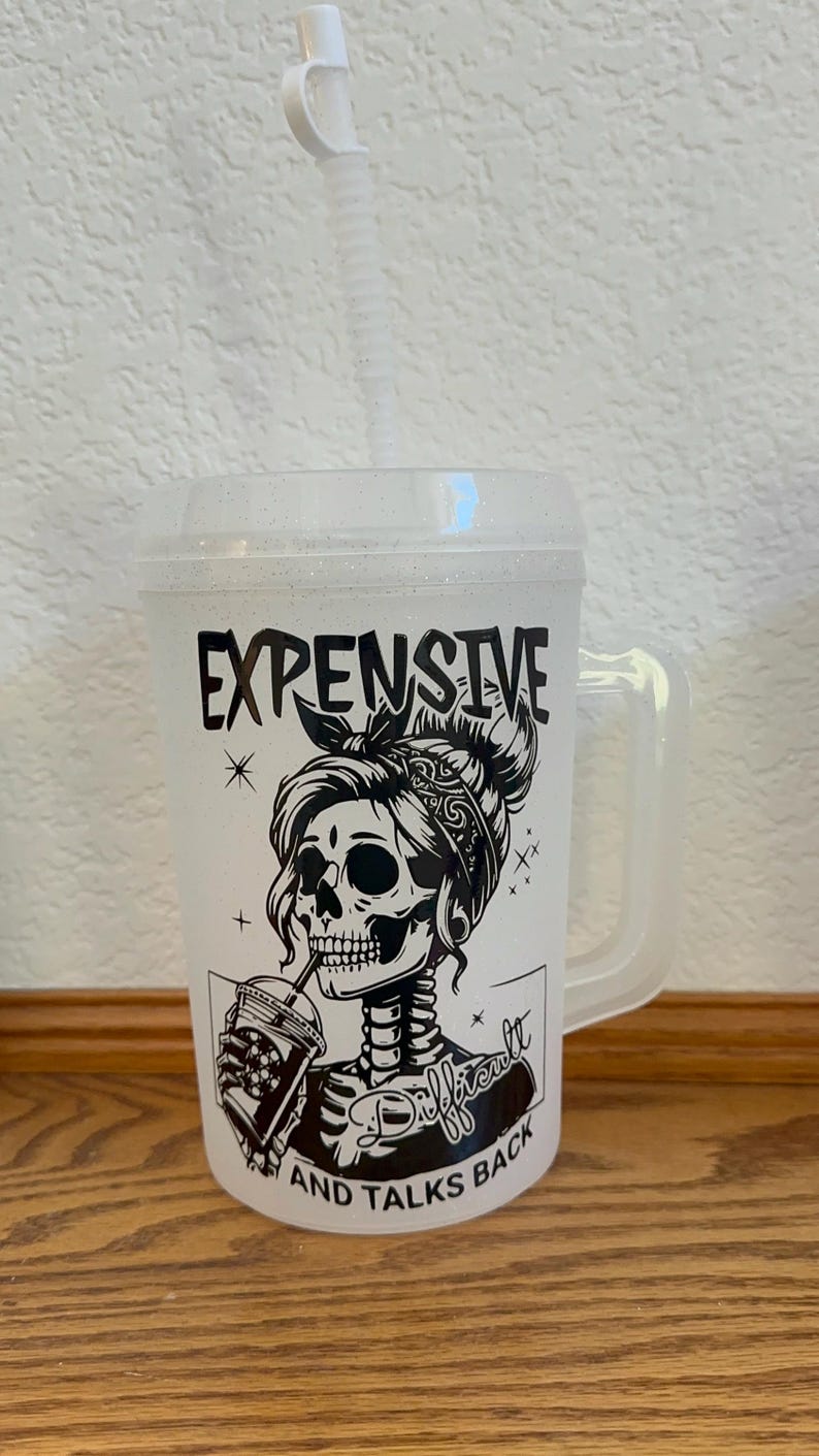 34oz Mother Trucker Mug, Skeleton Woman Graphic Tumbler, Funny Sarcastic Gift zdjęcie 7