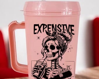 34oz Mother Trucker Mug, Skeleton Woman Graphic Tumbler, Funny Sarcastic Gift