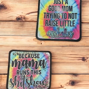 Tie Dye Mom Patch – Funny Floral Bad Word Iron-On (3x3 inch)