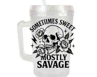 Mother Trucker Mug, 34oz Double-Insulated Tumbler, Skull Floral Graphic