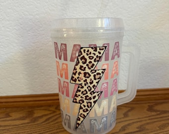 Mama Cheetah Lightning Bolt Trucker Mug, 34oz Insulated Retro Mug