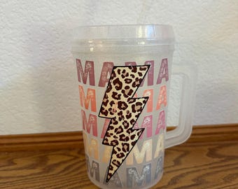 Vaso tipo camionero Mama Cheetah Lightning Bolt de 34 oz / Vaso tipo Leopard Mom (tapa y pajita)