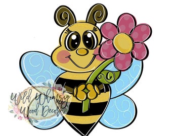Digital template bee with flower