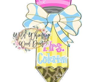 Digital template door hanger bow pencil teacher