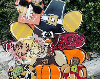 Turkey with pumpkins doorhanger Pre-order