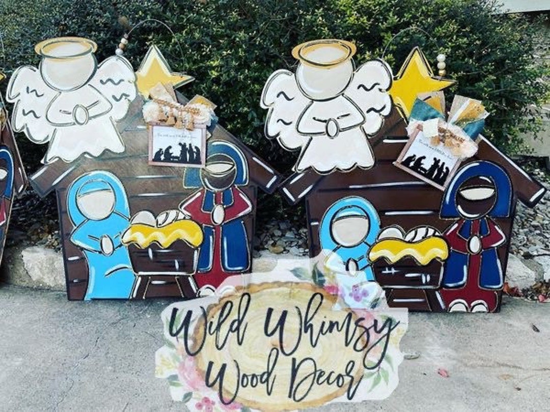 One Christmas Manger Jesus Door Hanger Etsy