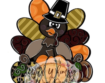 Digital template Fall turkey with pumpkins