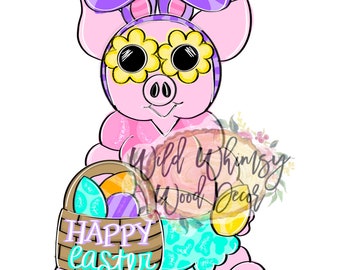 Digital template Easter bunny pig