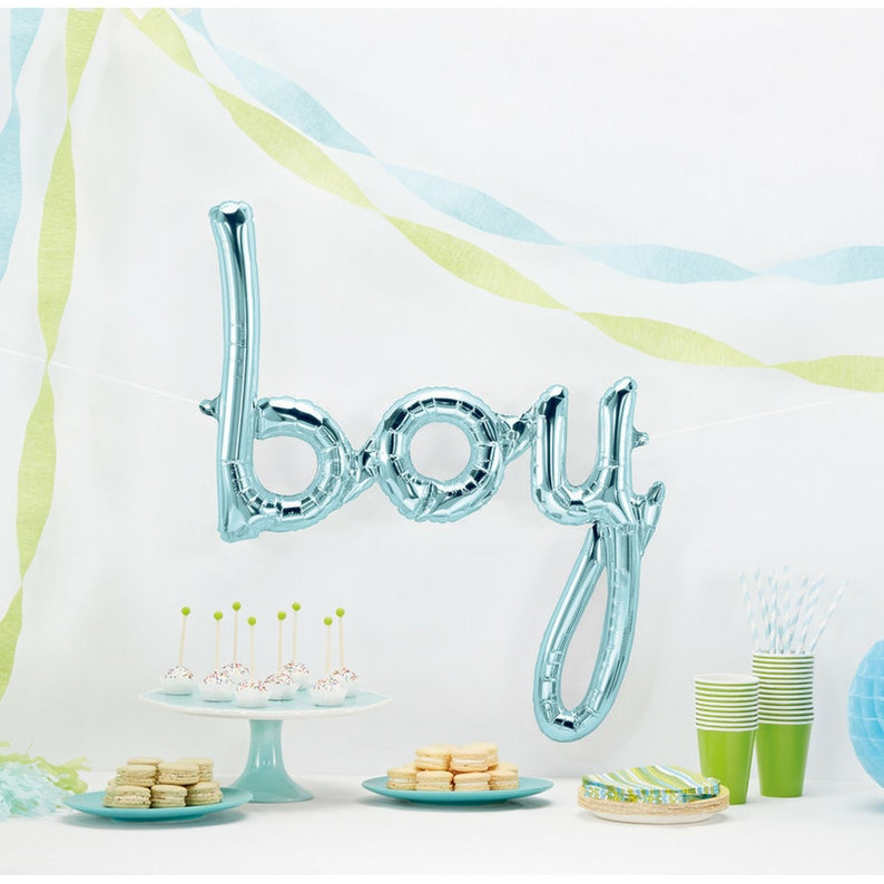 Baby Shower Balloon Banner Pastel Blue Baby Boy Script Party Etsy