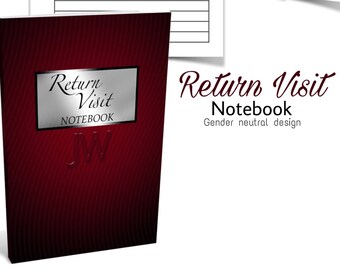 JW Theme. Return Visit - notebook. Fully programmed form sheets. White pages w/ black text. 5.8”x8.25” PB version.