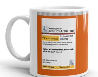 JW Theme  "prescription "biblical truths" gift. "- JW.ORG, pioneer gifts, humor, 11 oz or 15 oz custom mugs.