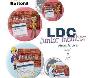 Jw LDC Theme kids button. Boys or girls buttons. "LDC jr. Member  ?" Size 1.5” & 2.25" standard size buttons