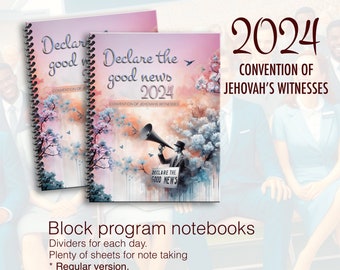 JW-notitieboekje. Regionale Conventie 2024.”verklaar het goede nieuws” notitieboekje, klaar voor programmablokken. 8,5 x 11 standaard. Veilige spoelen. #aankondigen