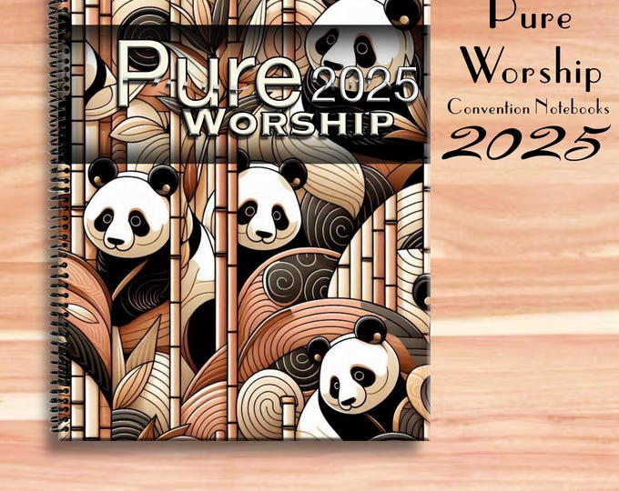 JW notebook . 2025 Regional Convention.”PURE WORSHIP ” program block ready notebook. 8.5 x 11 standard . Safe Coils. #5. Panda
