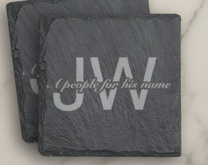 JW “A people for his name” edition Stone Slate Coasters. 4” set of 4. JW Gifts. Engraved slate stone coasters. Pioneer gifts, appreciation