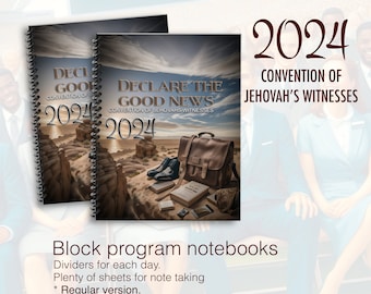 JW-notitieboekje. Regionale Conventie 2024. “Maak het goede nieuws bekend” notitieboekje, klaar voor programmablokken. 8,5 x 11 standaard. #voorbereiden