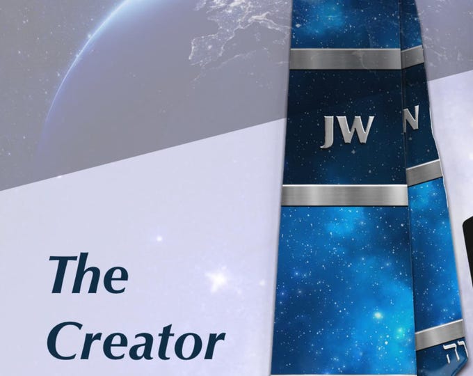JW theme Neckties "the creator" standard size 58" or XL 62” custom jw.org neckties. Gift, Pioneer School. # blue