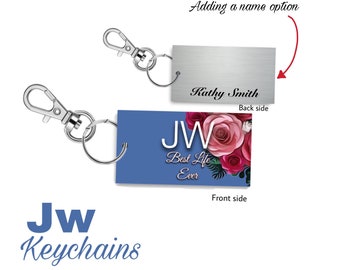 JW theme keychain, aluminum metal body with a hook swivel clip.. hang this anywhere.. book bags, shirts, lanyards etc..