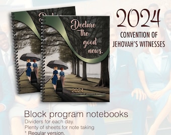 JW-notitieboekje. Regionale Conventie 2024. “Maak het goede nieuws bekend” notitieboekje, klaar voor programmablokken. 8,5 x 11 standaard. #paraplu groen