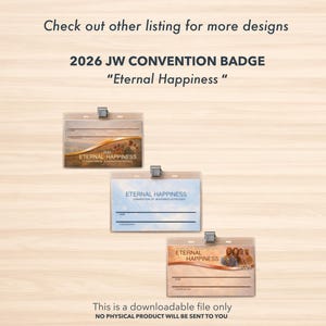 JW (C) Convention downloadable badges 2026 “Eternal Happiness” 3 separate group designs. Group C