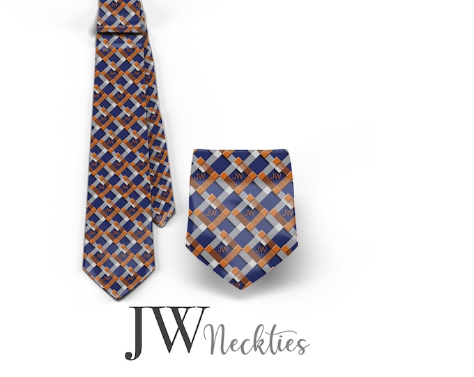 JW theme Neckties  “Plaid  orange blue” JW.ORG neckties. Gift jw gifts