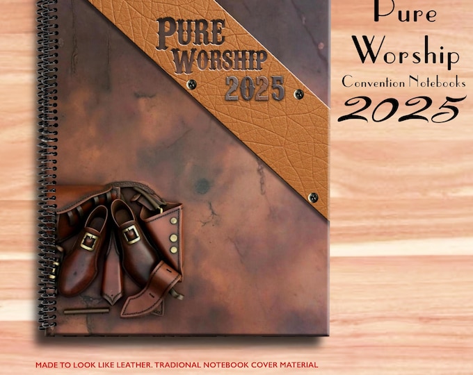 JW notebook . 2025 Regional Convention.  “PURE WORSHIP ” program block ready notebook. 8.5 x 11 standard. Multiple designs #4. Leather