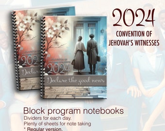 JW-notitieboekje. Regionale Conventie 2024.”verklaar het goede nieuws” notitieboekje, klaar voor programmablokken. 8,5 x 11 standaard. Veilige spoelen. #avonden