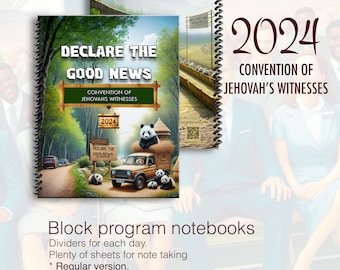 JW-notitieboekje. Regionale Conventie 2024. “Maak het goede nieuws bekend” notitieboekje, klaar voor programmablokken. 8,5 x 11 standaard. #pandadeclare
