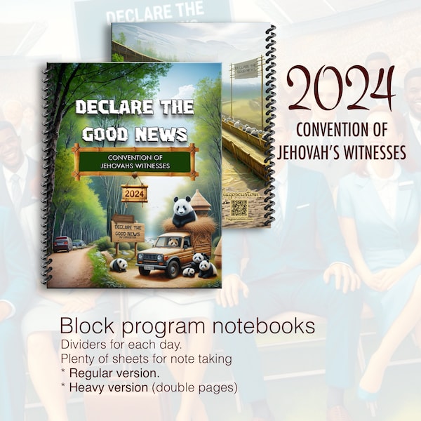 Cahier JW. Convention régionale 2024. Cahier de notes « Annoncez la bonne nouvelle ». Norme 8,5 x 11 po. #pandadeclare