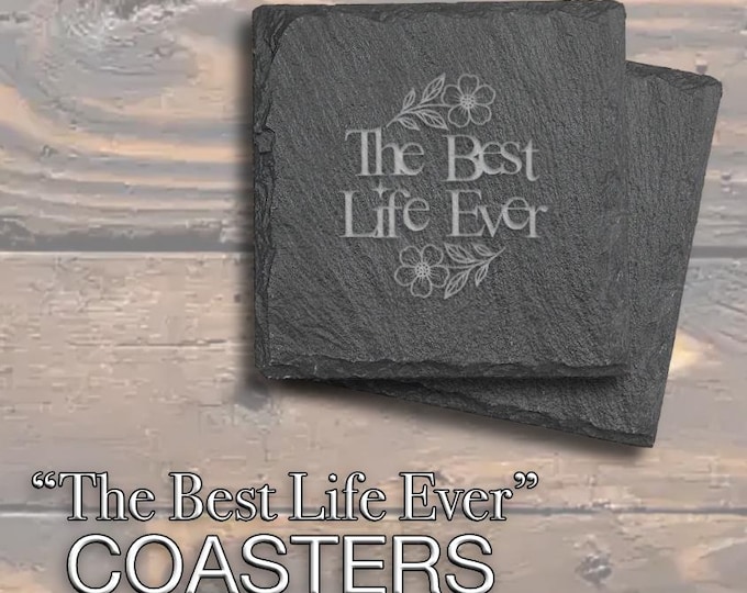 JW “best life ever” edition Stone Slate Coasters. 4” set of 4. JW Gifts. Engraved slate stone coasters. Pioneer gifts, appreciation.