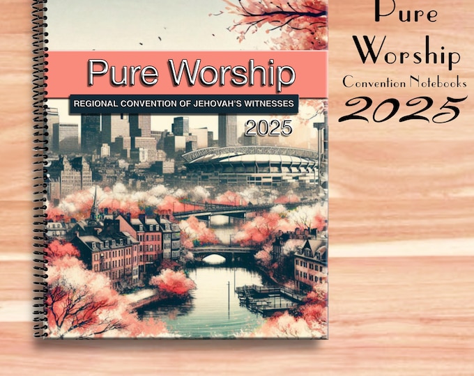 JW notebook . 2025 Regional Convention.  “PURE WORSHIP” program block ready notebook. 8.5 x 11 standard . #3. Peach tree
