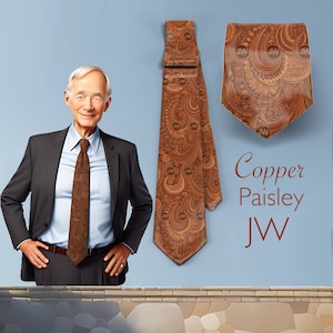 JW theme Neckties "Jw Copper Paisley" standard size 58" or 62 “ extra long. JW.ORG neckties. Gift, Pioneer School. #copper Paisley tie