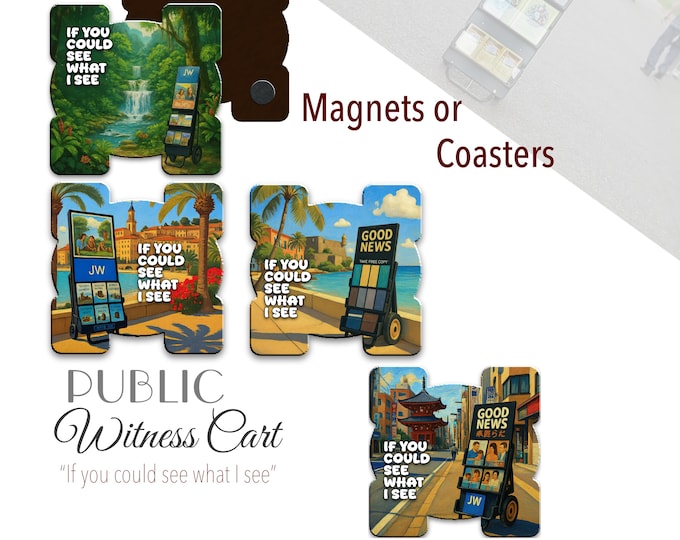 JW witnessing cart Coasters 4” set or Magnets. JW Gifts. Engraved slate stone coasters “If you can see what I see” pioneer gifts, School