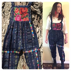 Vintage Guatemalan Ikat Overalls Jumper Jumpsuit Cotton Embroidered Hippie Boho Festival  Bohemian Guatemala Roses Floral