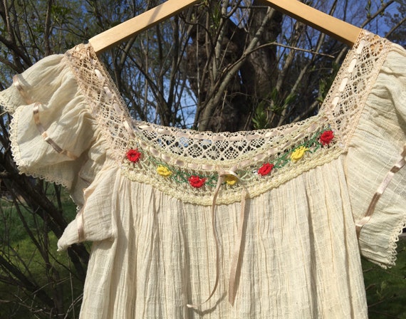 Vintage Gauze Dress Cotton Crochet Hippie Boho Gy… - image 2