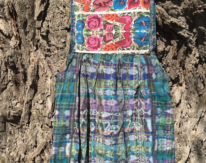 Vintage Guatemalan Ikat Dress Overalls Jumper Cotton Embroidered  Birds Flowers Hippie Boho Festival  Bohemian Guatemala