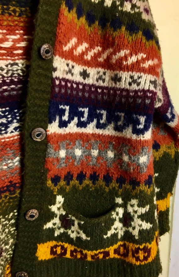 Vintage Hand Knit Wool Cardigan Ecuadorian Sweater Ethnic Vintage Hand Knit Wool Cardigan Ecuadorian Sweater Ethnic