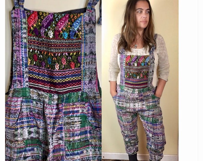 Vintage Guatemalan Ikat Overalls Jumper Jumpsuit Cotton Embroidered Hippie Boho Festival  Bohemian Guatemala Roses Floral