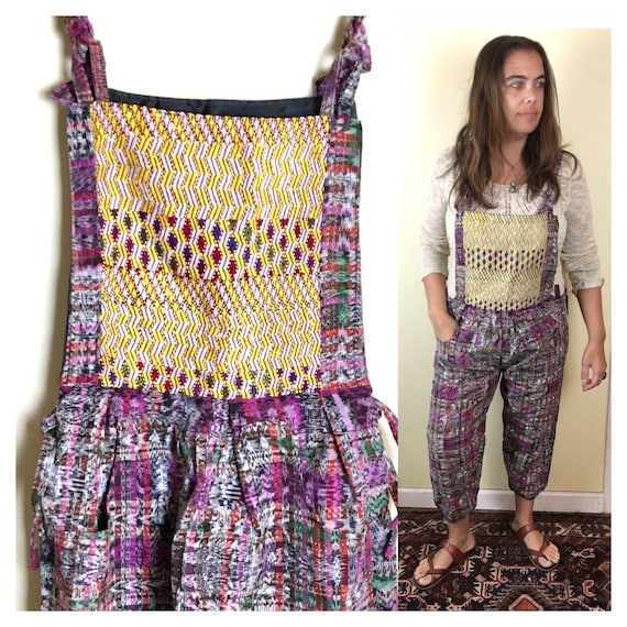 Vintage Guatemalan Ikat Overalls Jumper Jumpsuit Cotton Embroidered Sparkle Hippie Boho Festival  Bohemian Guatemala