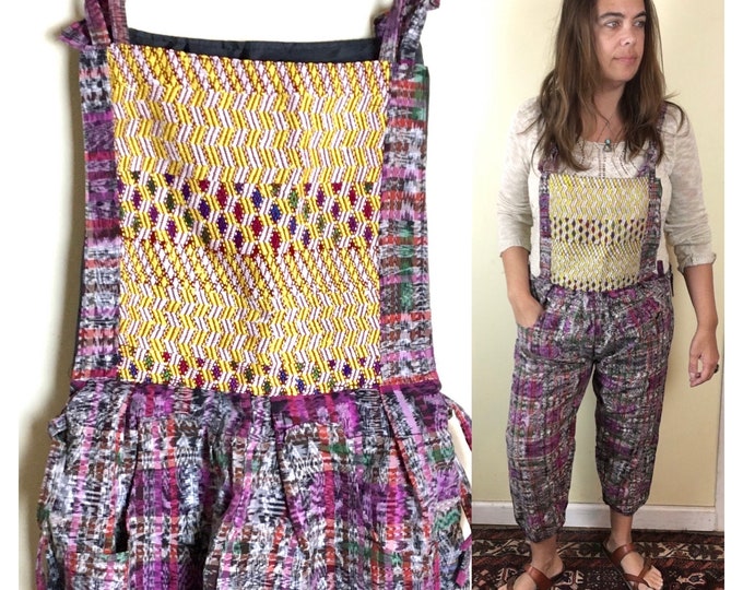 Vintage Guatemalan Ikat Overalls Jumper Jumpsuit Cotton Embroidered Sparkle Hippie Boho Festival  Bohemian Guatemala