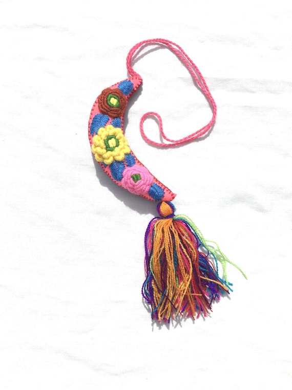 Moon Pom Bag Pom Pom Ornament Embroidered Fringe Guatemalan